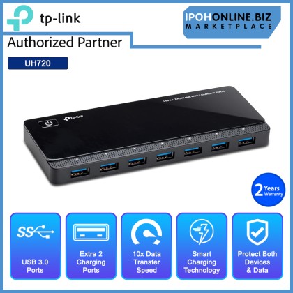 TP-LINK UH720 USB 3.0 7-Port Hub with 2 Exclusive Smart Charging Ports Optimally Charge Your iOS (iPad/iPhone) and Android (Tablet/Phone)